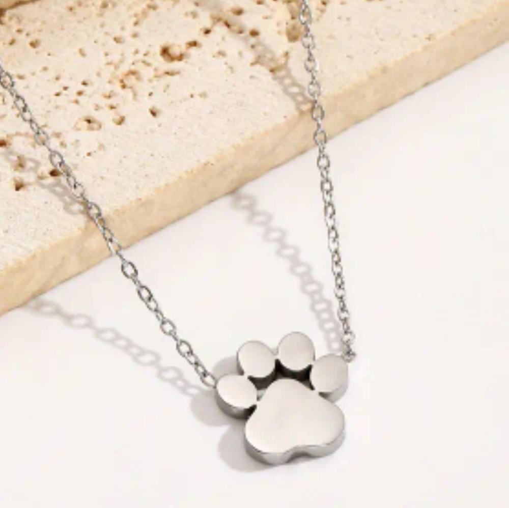 Titanium steel pet paw print necklace